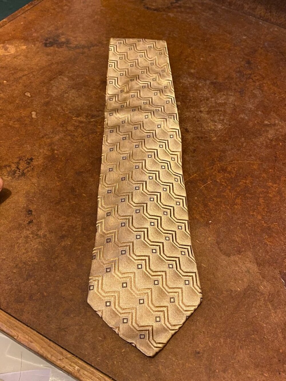 Dolce Gabbana Vintage 80s Art Deco Necktie Tie Metallic Gold Made in Italy SILK